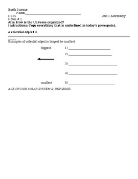 Preview of NY Regents Earth Science Astronomy Unit Guided Notes