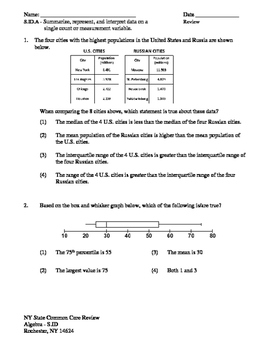 Preview of NY Regents Exam Common Core Algebra - Statistics Review Packet