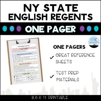 Preview of NY State English Regents One Pager Reference Sheets
