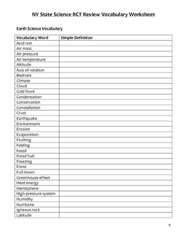 ny state science middle school rct prep vocabulary worksheets tpt