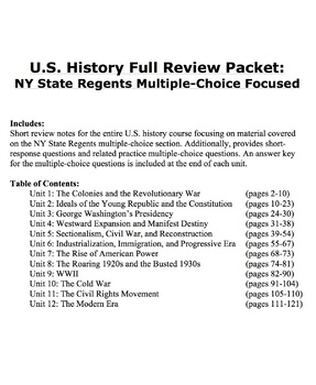 Preview of US History Full Year Regents Review