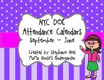 Preview of NYC DOE Back to School Monthly Attendance Calendars/Forms