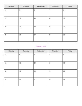 NYC DOE Blank Monthly Calendar Template by Junia Cho | TpT