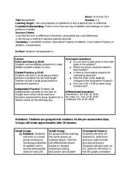 Preview of NYC Envision 2.0 5th Grade Unit 2: Adding and Subtracting Decimals Lesson Plans