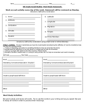 Preview of NYCDOE Passport to SS Grade 5: Unit 1 Vocabulary Words + HW + Quiz (List 1)