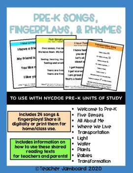 Preview of NYCDOE Pre-K Units of Study - Songs, Fingerplays, and Rhymes