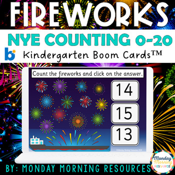 Preview of NYE Counting 0-20 - New Year's Eve Fireworks -Kindergarten Math Boom Cards™