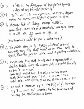 Preview of NYS Algebra 1 Common Core Regents Exam Part 1,2,3,4 Answer Key- June 2016