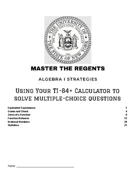 Preview of NYS Algebra Regents: Using the TI-84+ to Answer Multiple Choice Questions