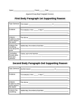 Preview of NYS Argument Essay Body Paragraph Graphic Organizer