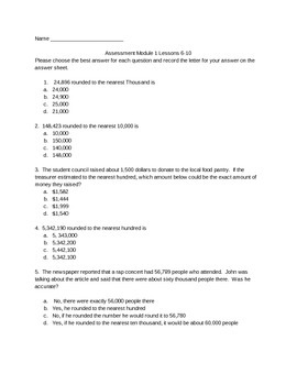Preview of NYS Common Core NY 4th Grade Eureka Math Module 1 Lessons 6-10 Assessment