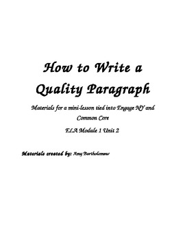 Preview of NYS Common Core Grade 4 ELA Module 1 Unit 2 - Writing Quality Paragraphs