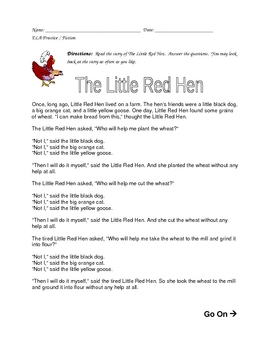 Preview of NYS ELA Practice -- Fiction Reading -- The Little Red Hen
