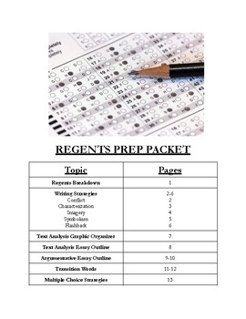 Preview of NYS ELA Regents Review Multiple Choice & Essay Writing Packet
