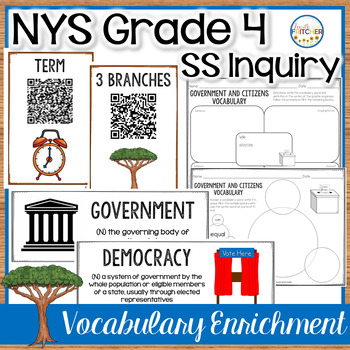 Preview of NYS Grade 4 SS Inquiry Government and Citizens Vocabulary Activities Enrichment