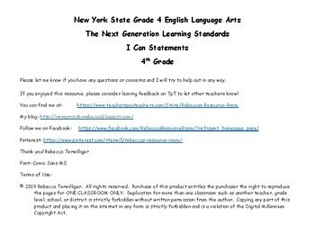 Preview of NYS Next Generation "I Can Statements" - Grade 4 - ELA/Math Planbook List Bundle