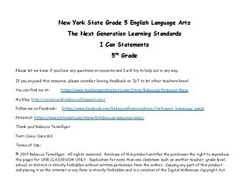 Preview of NYS Next Generation "I Can Statements" - Grade 5 - ELA/Math Planbook List Bundle