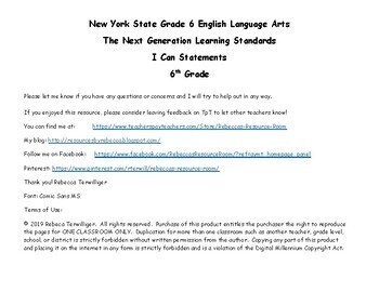 Preview of NYS Next Generation "I Can Statements" - Grade 6 - ELA/Math Planbook List Bundle