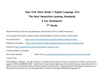 Preview of NYS Next Generation "I Can Statements" - Grade 7 - ELA/Math Planbook List Bundle