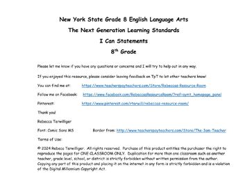 Preview of NYS Next Generation "I Can Statements" - Grade 8 - ELA/Math Planbook List Bundle
