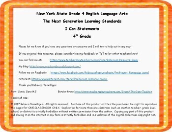 Preview of NYS Next Generation Learning Standards-I Can Statements-Grade 4 ELA/Math Bundle