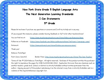 Preview of NYS Next Generation Learning Standards - I Can Statements - Grade 5 ELA