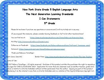 Preview of NYS Next Generation Learning Standards-I Can Statements-Grade 5 ELA/Math Bundle