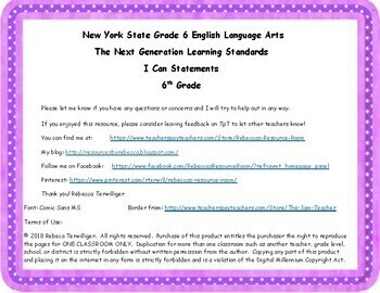 Preview of NYS Next Generation Learning Standards-I Can Statements Grade 6 ELA/Math Bundle
