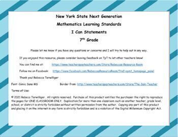 Preview of NYS Next Generation Learning Standards-I Can Statements Grade 7 ELA/Math Bundle