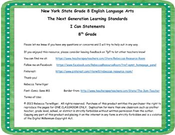 Preview of NYS Next Generation Learning Standards-I Can Statements Grade 8 ELA/Math Bundle