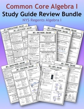 Preview of Common Core Algebra Study Guide Review Sheet Bundle - NYS Regents