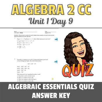 Preview of NYS Regents: Algebraic Essentials Unit 1 Quiz - ANSWER KEY