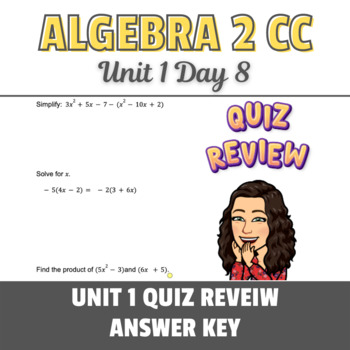 Preview of NYS Regents: Algebraic Essentials Unit 1 Quiz Review - ANSWER KEY