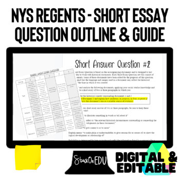 Preview of NYS Regents Short Essay Question Outline Guide