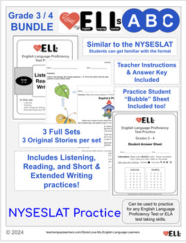 Preview of NYSESLAT Test Prep Grade 3-4 BUNDLE (Sets A, B & C)-English Proficiency Practice