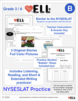 Preview of NYSESLAT Test Prep Grades 3-4 Set B - English Language Proficiency Practice