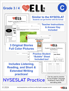 Preview of NYSESLAT Test Prep Grades 3-4 Set C - English Language Proficiency Practice