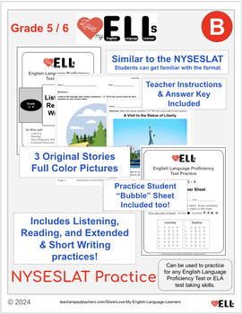 Preview of NYSESLAT Test Prep Grades 5-6 Set B - English Language Proficiency Practice