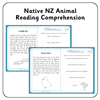Preview of NZ Native Animal Reading Comprehension (Year 2 and 3)