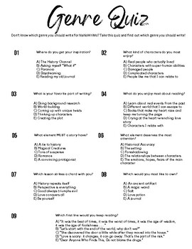 NaNoWriMo Genre Quiz by Leah Parks | TPT