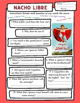 Preview of Nacho Libre - movie/ film worksheet