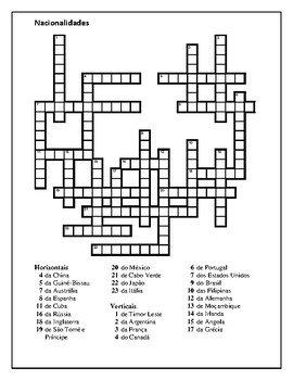 Nacionalidades (Nationalities in Portuguese) Crossword by jer520 LLC