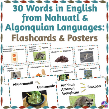 Preview of Word Origins - 30 English Words from Nahuatl & Algonquian - Posters & Flashcards