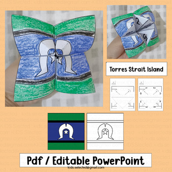 Preview of Naidoc Week 2023 Torres Strait Island Flag Cootie Catcher Craft Writing Game Fun
