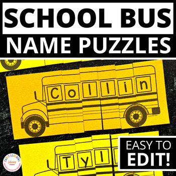Preview of Transportation School Bus Back to School Craft - Name  Practice Editable Puzzles