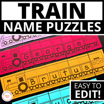 Preview of Transportation Theme Name Craft Activities  Name Practice Editable Train Puzzles