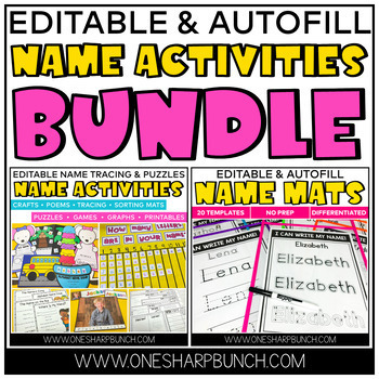 Preview of Name Activities and Crafts Bundle Editable Name Tracing Practice & Name Writing