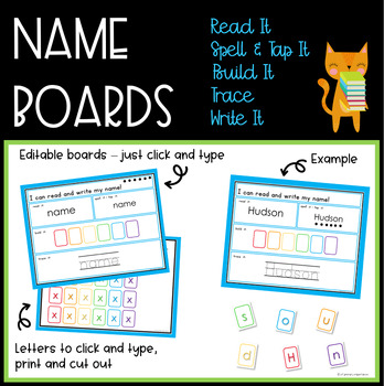 Preview of Editable Name Boards- Read it, Spell and Tap it, Build it, Trace or Write it