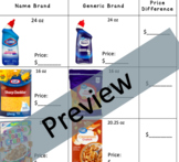 Name Brand vs. Generic Brand Price Difference Calculation 