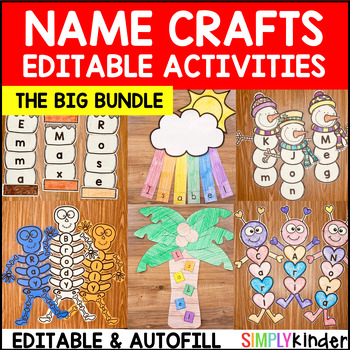Preview of Name Practice Crafts, Name Tracing Editable Writing Activities, Name Craft